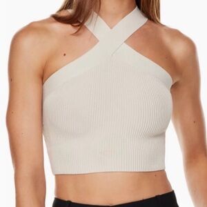 Babaton Ribbed Cross-Halter Crop Top - Cream